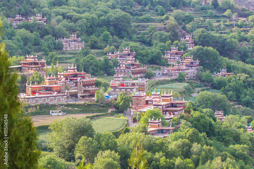 Danba Tibetan Villages at blue sky in sunshine day, are known as the most beautiful villages all over China