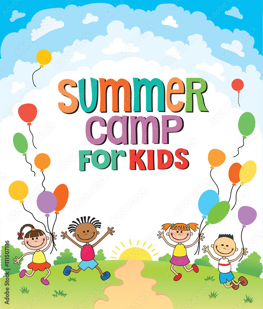 children are jumping ob summer background bunner cartoon funny vector character. illustration children are jumping ob summer background bunner cartoon funny vector character. illustration