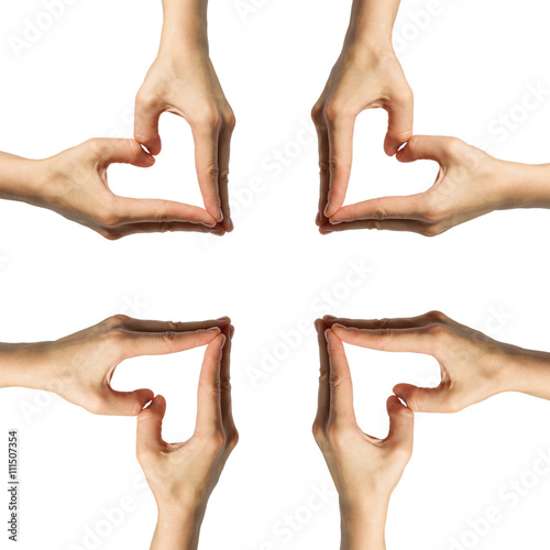 pattern where girl's hands serried in a heart shape on isolated background photo