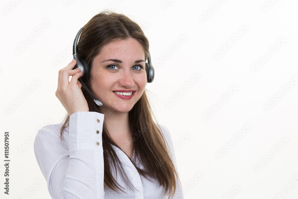 Support phone operator in headset,with copy space on the right Support phone operator in headset,with copy space on the right