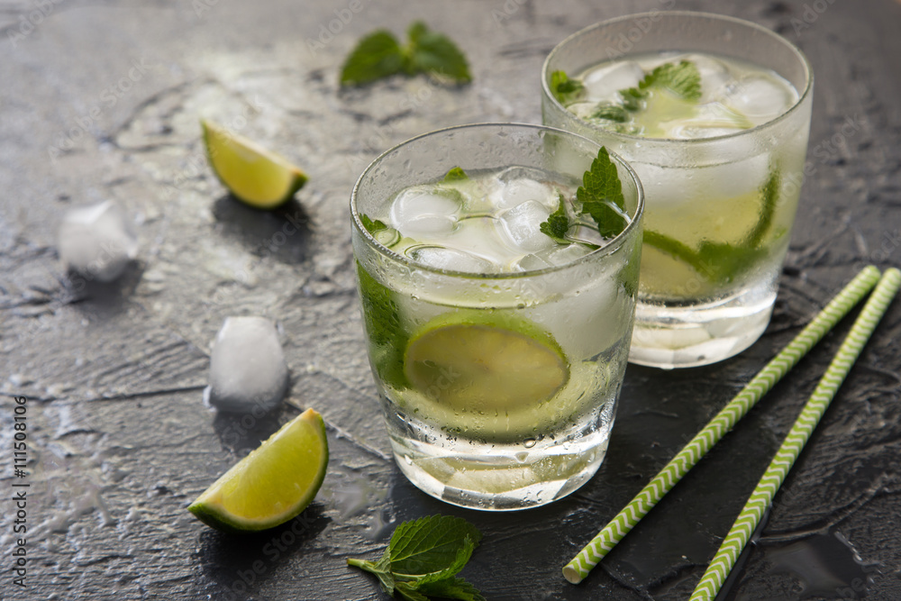 Refreshing summer cocktail with lime and mint. Mojito cocktail, Refreshing summer cocktail with lime and mint. Mojito cocktail,
