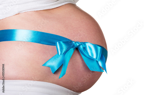 Wallpaper Mural Pregnant woman with blue bow on her belly isolated. Torontodigital.ca