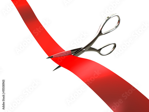 Scissors cutting a ribbon