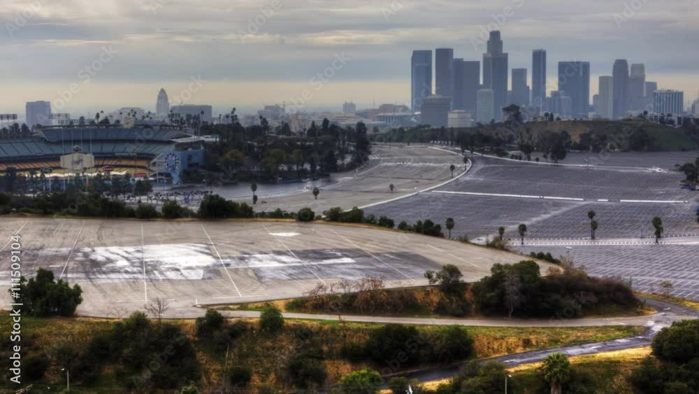 4K UltraHD View of Los Angeles skyline with Dodger Stadium in the foreground 4K UltraHD View of Los Angeles skyline with Dodger Stadium in the foreground