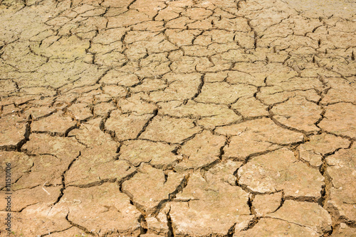 cracked soil in the bottom of a river showing drought