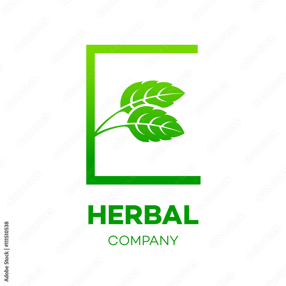 Letter E logo,Green leaf,Herbal,Pharmacy,ecology vector illustration