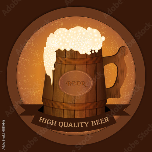 Wooden beer mug in vintage style - high quality beer concept.