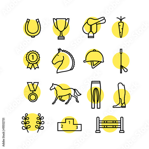 Horse equipment icon set color thin line