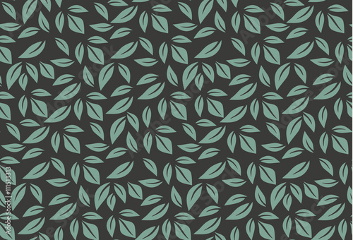 Vector seamless pattern with leaf. Green and black background