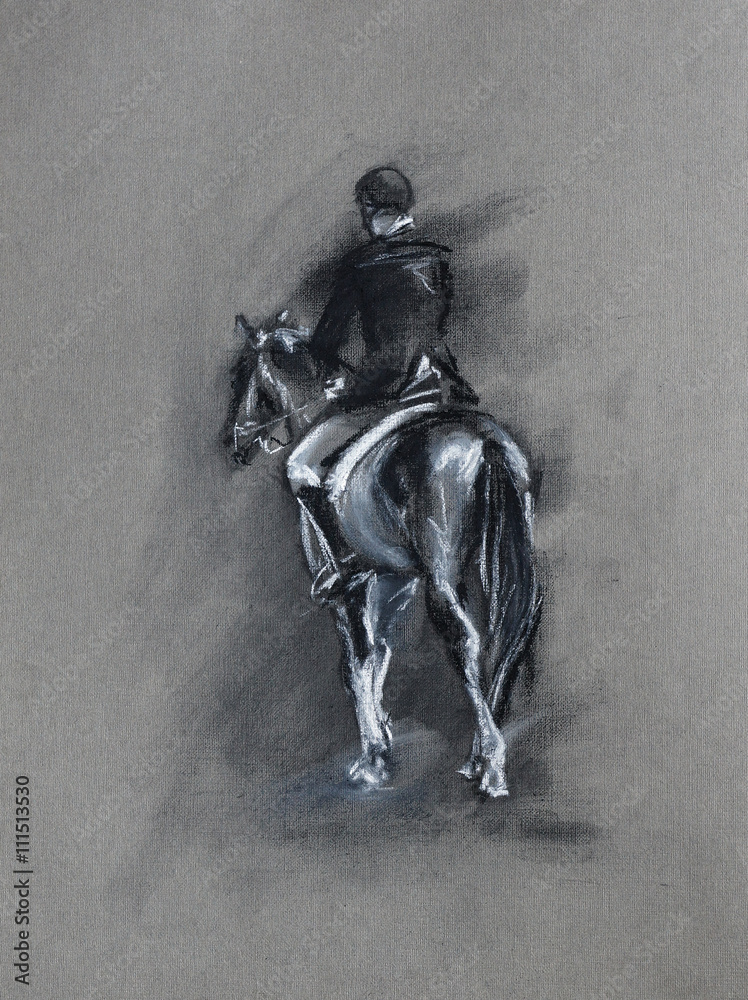 horseman black and white charcoal and pastel sketch horseman black and white charcoal and pastel sketch