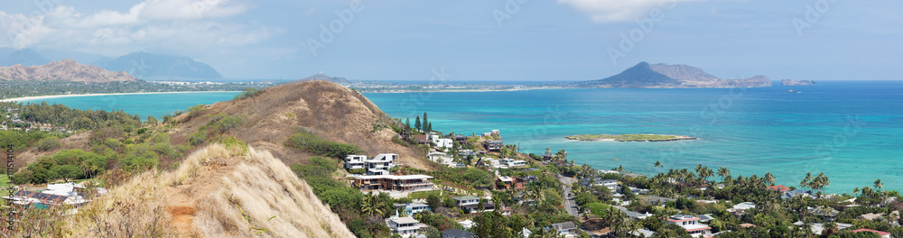 Panoramic view of Kailua from the Lanikai Pillboxes Trail
