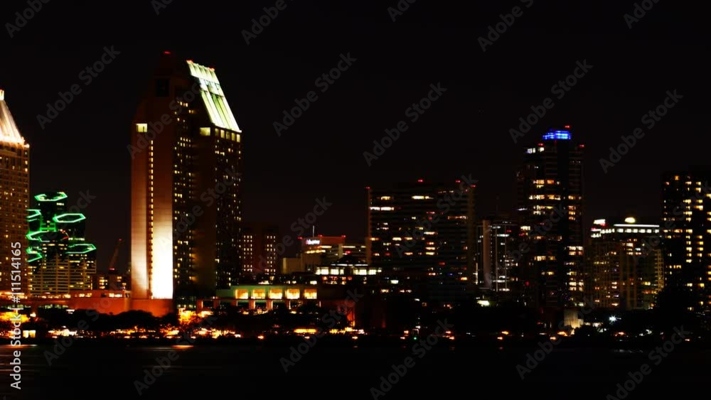 4K UltraHD A motion controlled timelapse of the San Diego skyline at night