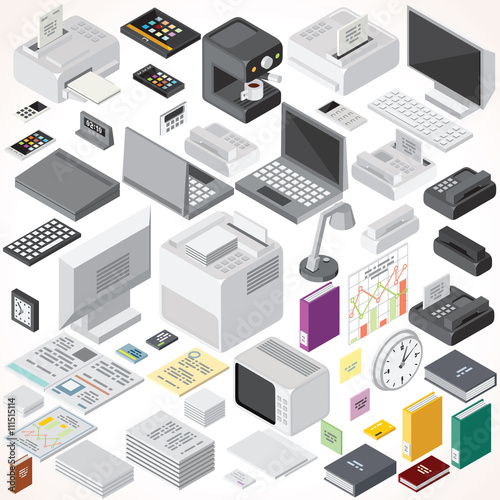 Isometric Office Equipments and Interior Items
