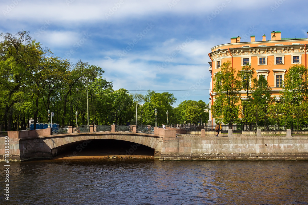 Naklejka premium View of the Mikhailovsky Castle. Embankment of the river Fontanka. Saint Petersburg. Russia.