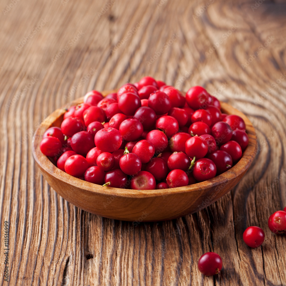Cowberries, red bilberries, cranberries in a bowl Cowberries, red bilberries, cranberries in a bowl