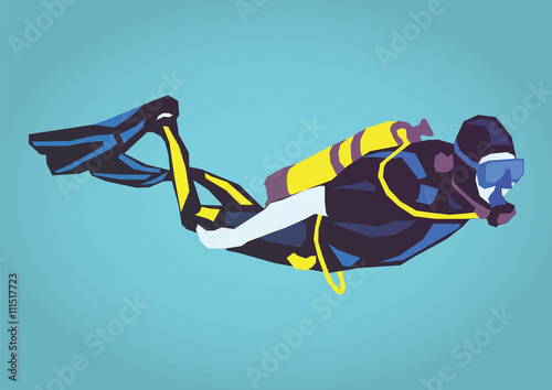 Illustration of a diver, simple art for web and print design appealing for tourism theme