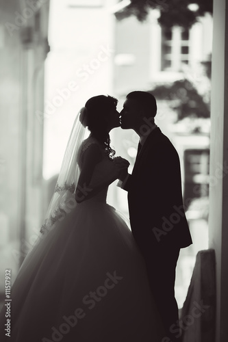 Happy bride and groom on their wedding day