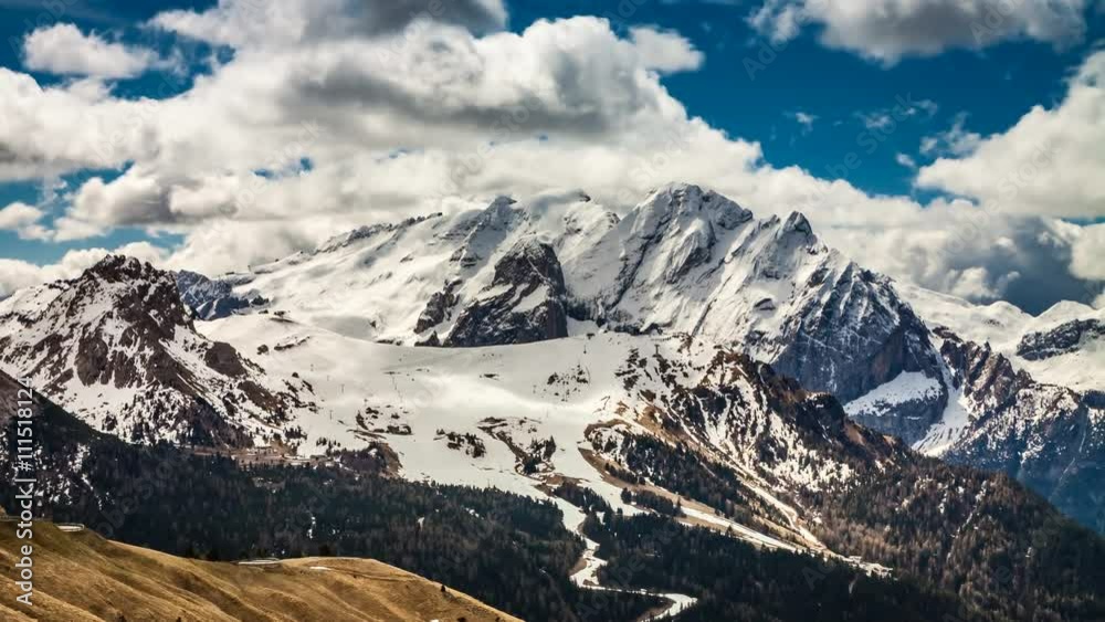 View to mountain from the Sella Pass in the Dolomites, 4k timelapse
View to mountain from the Sella Pass in the Dolomites, 4k timelapse