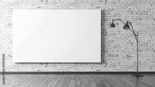Fototapeta Naklejka Na Ścianę i Meble -  Floor lamp and big poster interior background 3d rendering