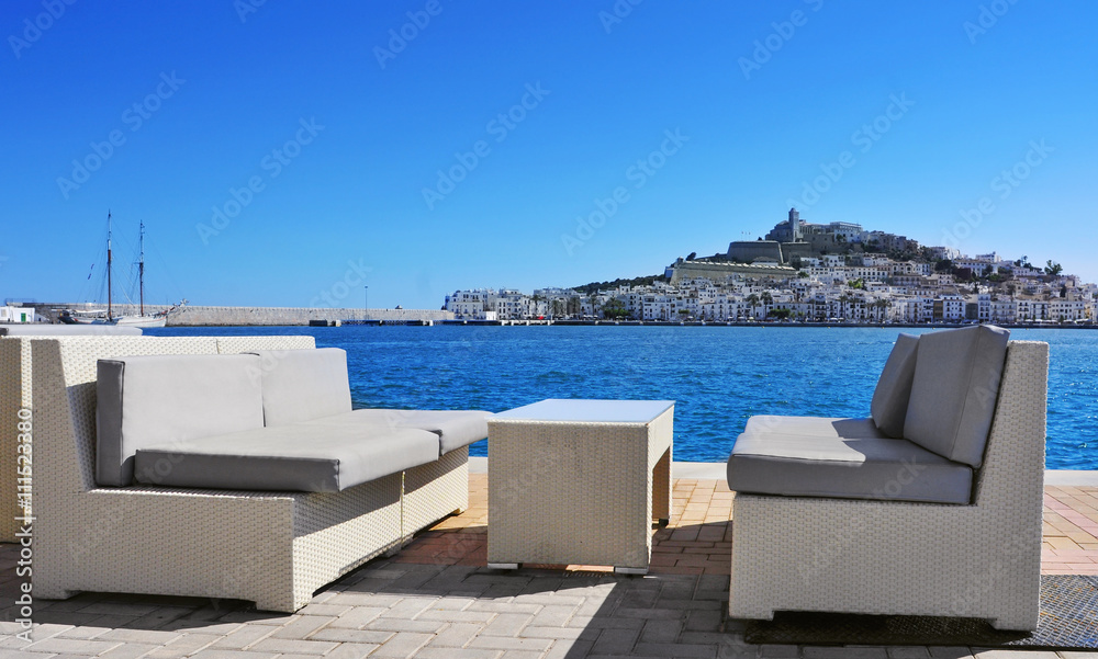 Fototapeta premium Sa Penya and Dalt Vila districts in Ibiza Town, Spain