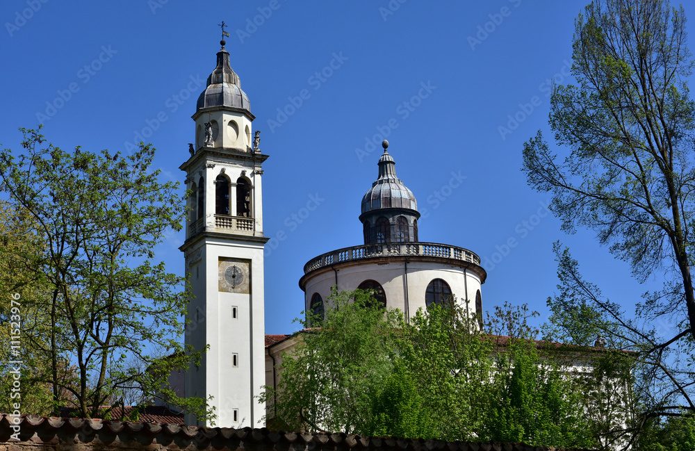 Belfry and dome of Santa Maria in Araceli baroque church in Vicenza