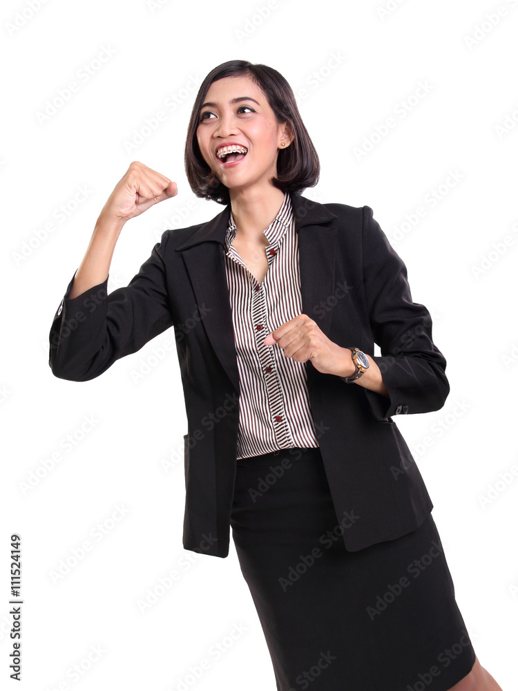 Businesswoman feels excited, isolated on white Businesswoman feels excited, isolated on white