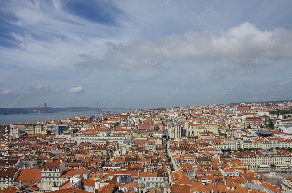 Lisbon skyline from Sao Jorge Castle in the afternoon. Portugal