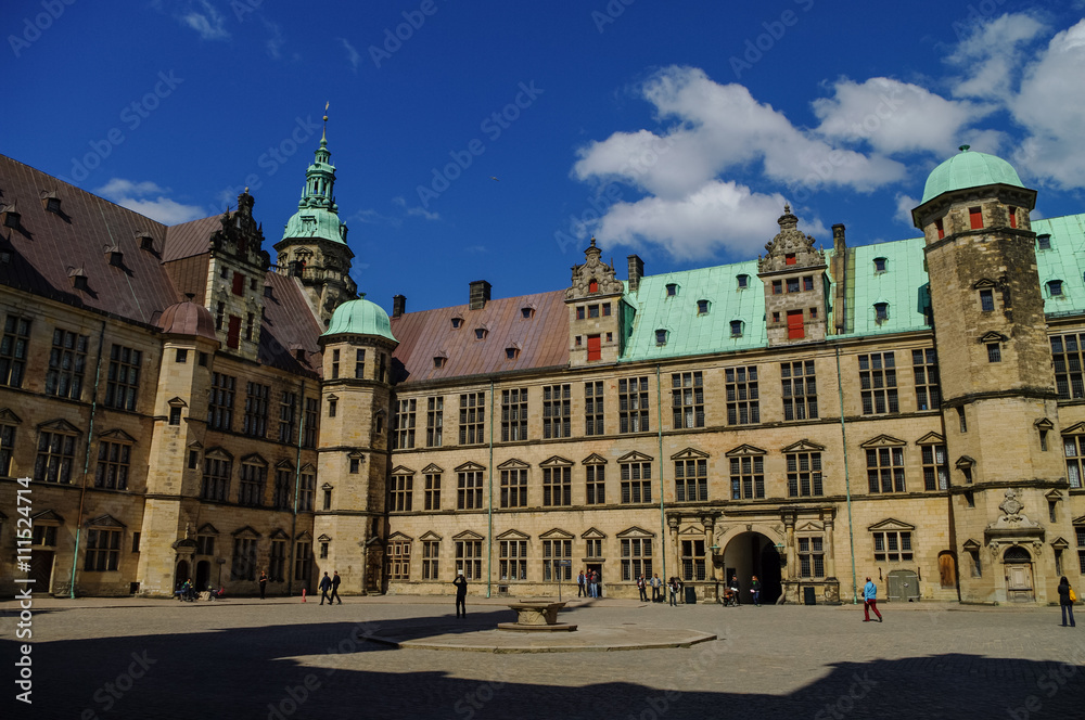 In courtyard of renaissance castle Kronborg to Helsingborg, Denmark