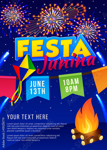 Festa Junina poster. Brazilian june party. Latin American holiday background.