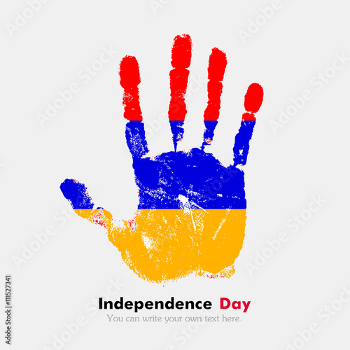 Handprint with the Armenian flag in grunge style