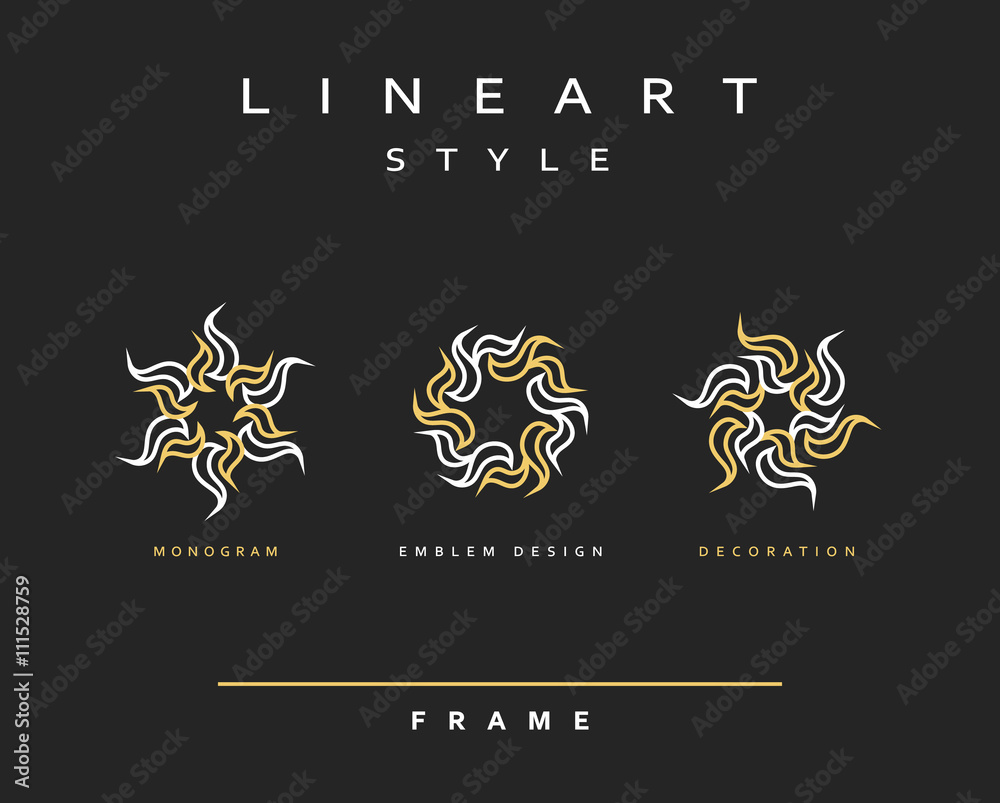 Set of elegant line art design. Monogram design element. Line art pattern for use in the design . Monogram decor . Emblem design.