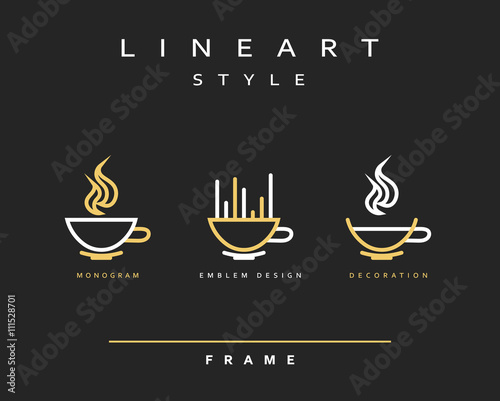 Icon cups . Emblem line art design. Elegant brochure for restaurant and coffee. Design menu