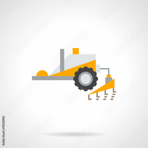 Plowing tractor flat color vector icon