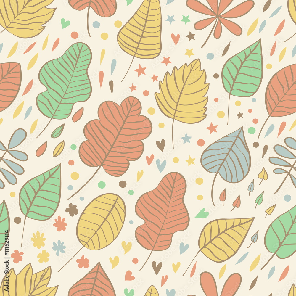 vector autumn leave drawn seamless pattern