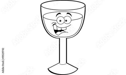 Black and white illustration of a smiling wine glass