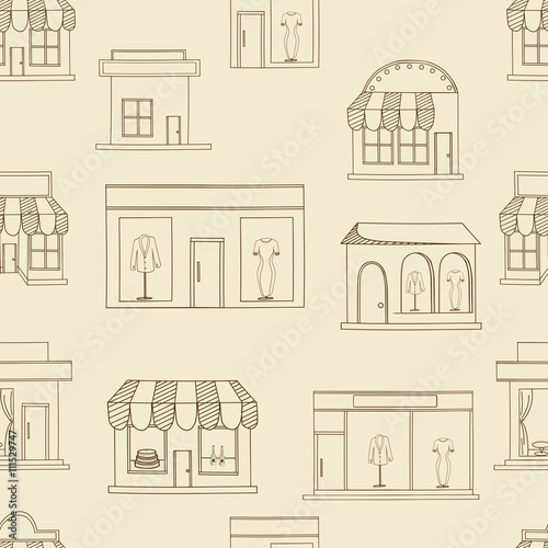 Store buildings seamless retro vector