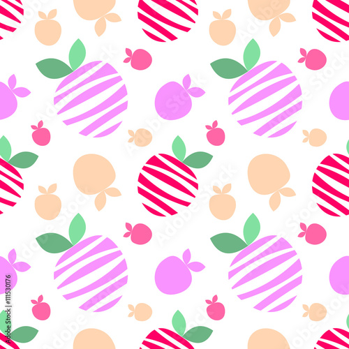 Seamless vector pattern with colorful decorative ornamental lined cute strawberries on the white background. Repeating tiled ornament. Series of Fruits and Vegetables Seamless Patterns.