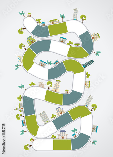 Board game with a block path on the city
