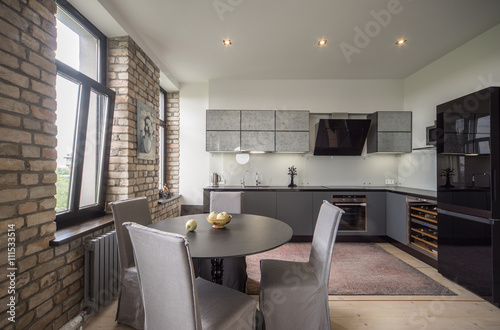 Contemporary interior studio  kitchen  lounge. Modern interior in private house.