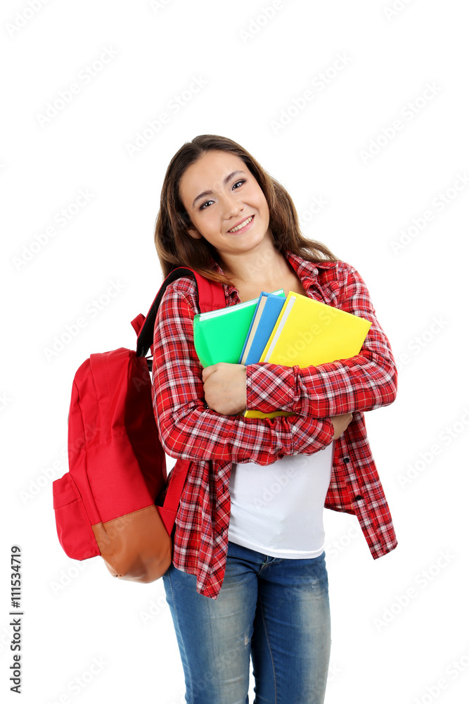 Portrait of a young student girl on a white background Portrait of a young student girl on a white background