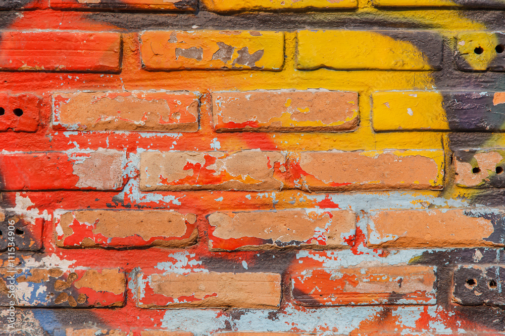 Graffiti brick wall, colorful background