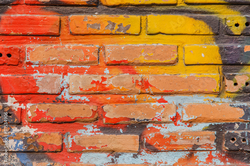 Obraz na płótnie Graffiti brick wall, colorful background
w salonie
