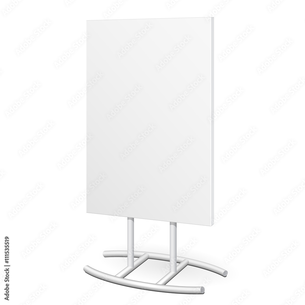 Simple Outdoor Indoor Stander Advertising Stand Banner Shield Display, Advertising. Mock Up Products On White Background Isolated. Ready For Your Design. Product Packing. Vector EPS10 Simple Outdoor Indoor Stander Advertising Stand Banner Shield Display, Advertising. Mock Up Products On White Background Isolated. Ready For Your Design. Product Packing. Vector EPS10