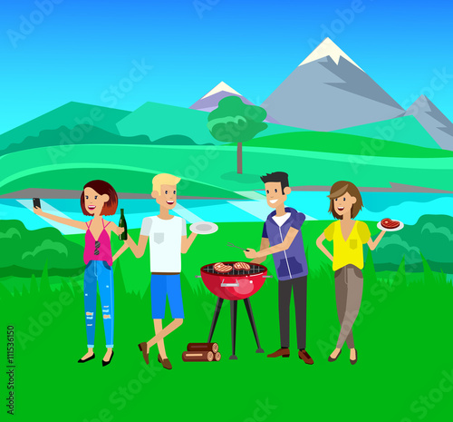 Family picnic. Bbq party. Food and barbeque