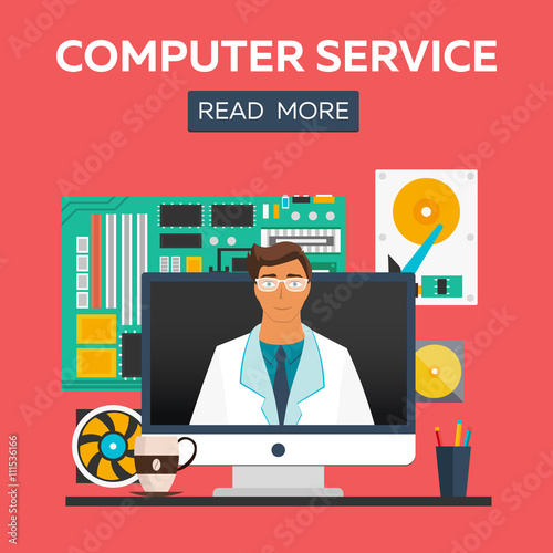 Computer service flat illustration. Flat design concepts for web banners, web sites, printed materials, infographics. Creative vector illustration.