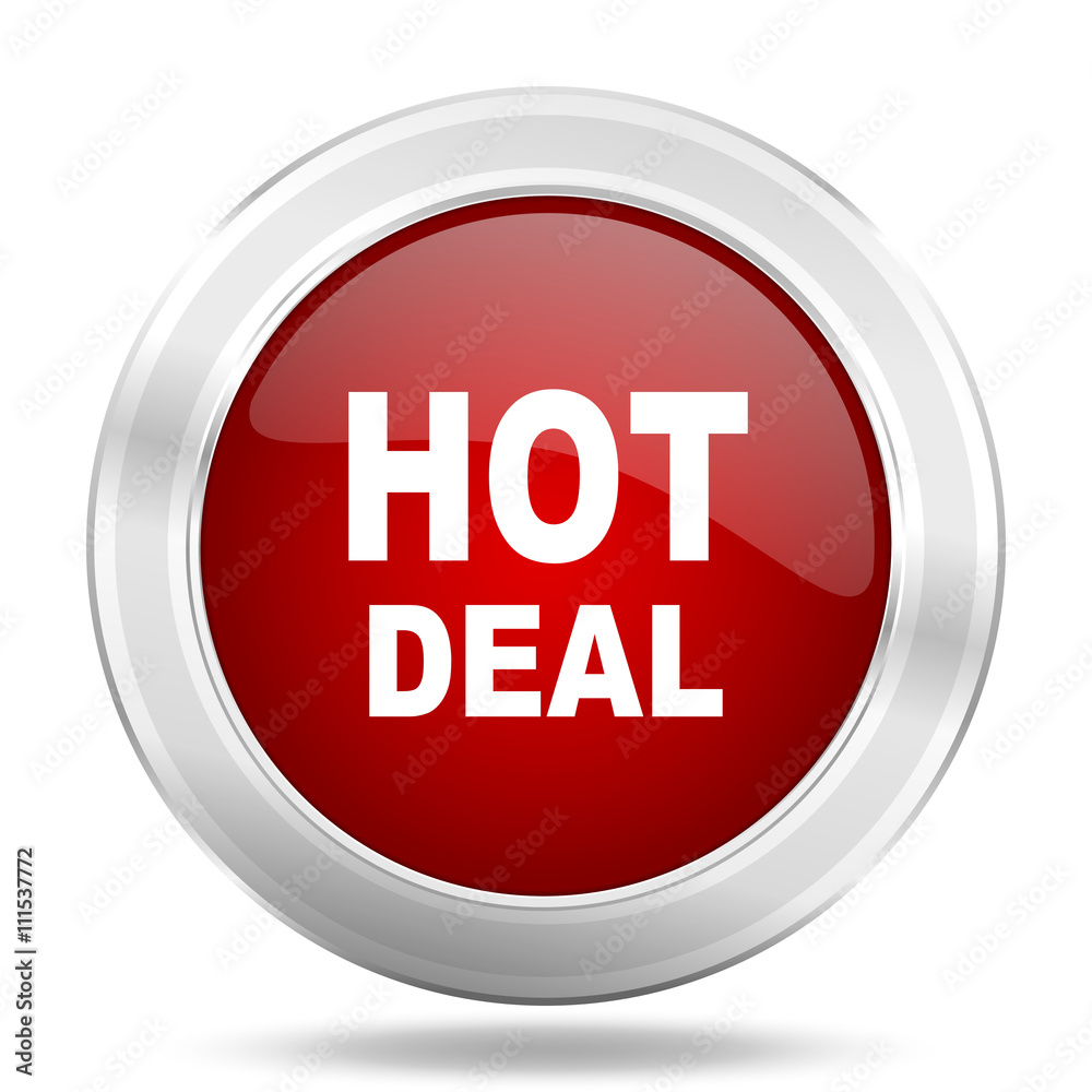 hot deal icon, red round glossy metallic button, web and mobile app design illustration hot deal icon, red round glossy metallic button, web and mobile app design illustration
