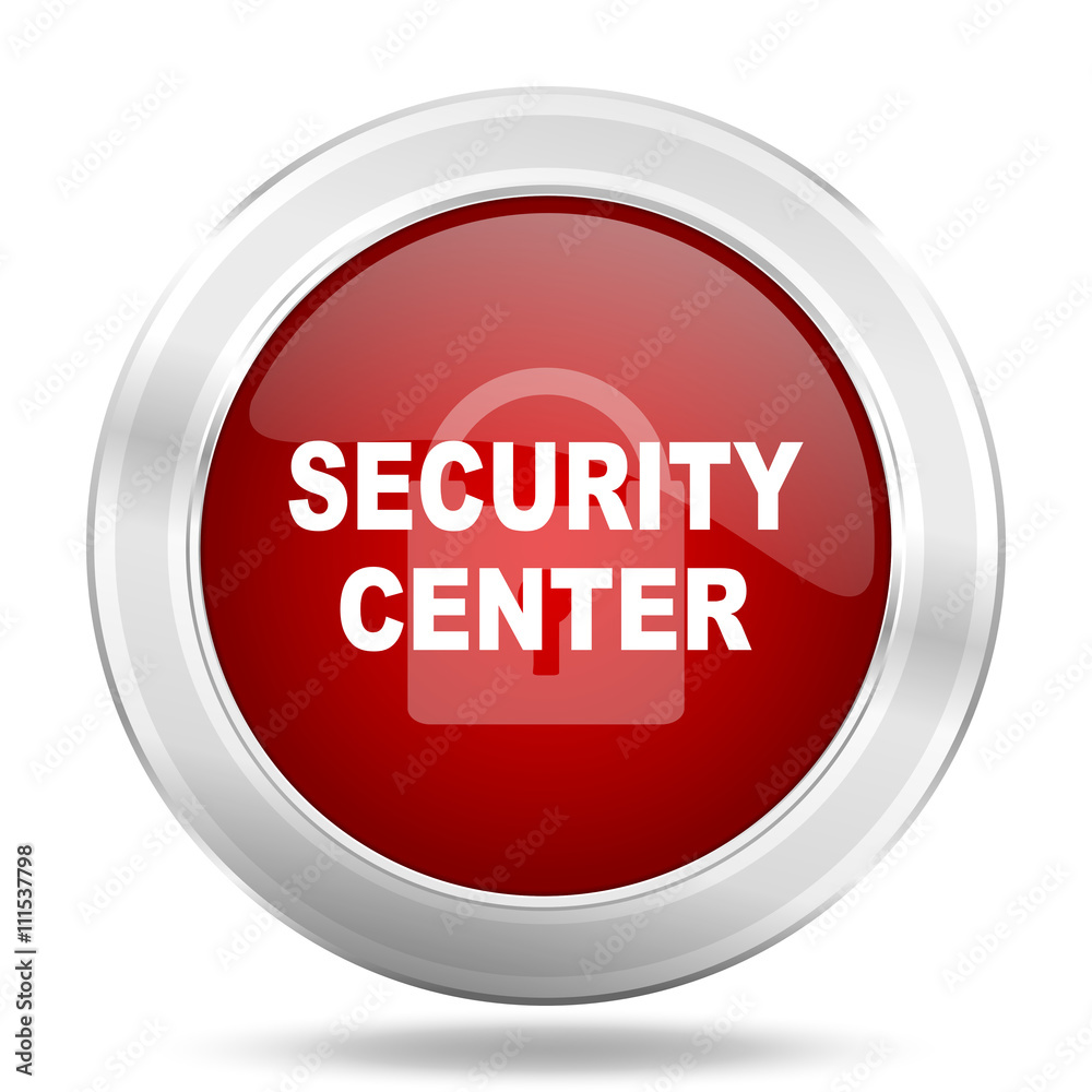 security center icon, red round glossy metallic button, web and mobile app design illustration security center icon, red round glossy metallic button, web and mobile app design illustration