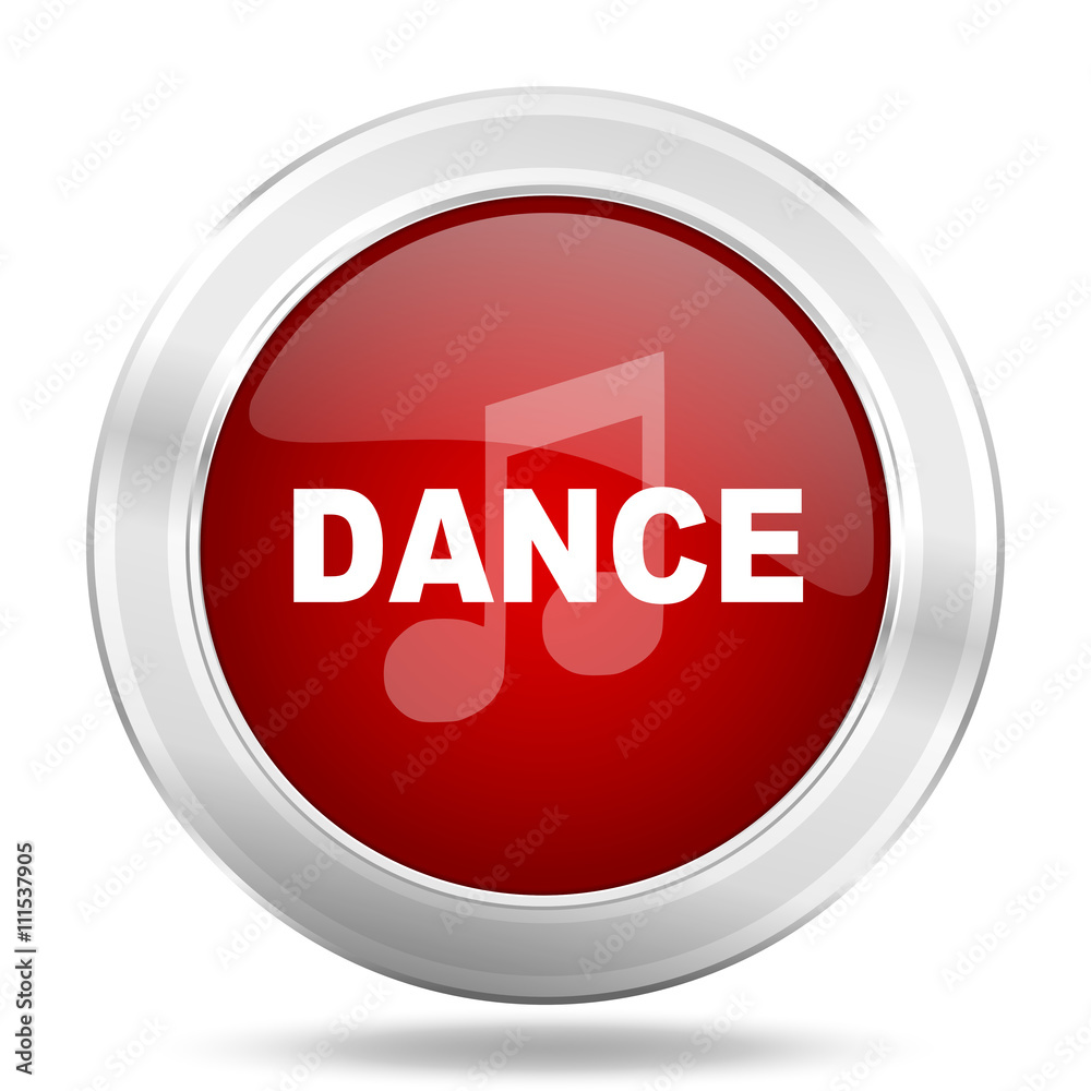 dance music icon, red round glossy metallic button, web and mobile app design illustration dance music icon, red round glossy metallic button, web and mobile app design illustration