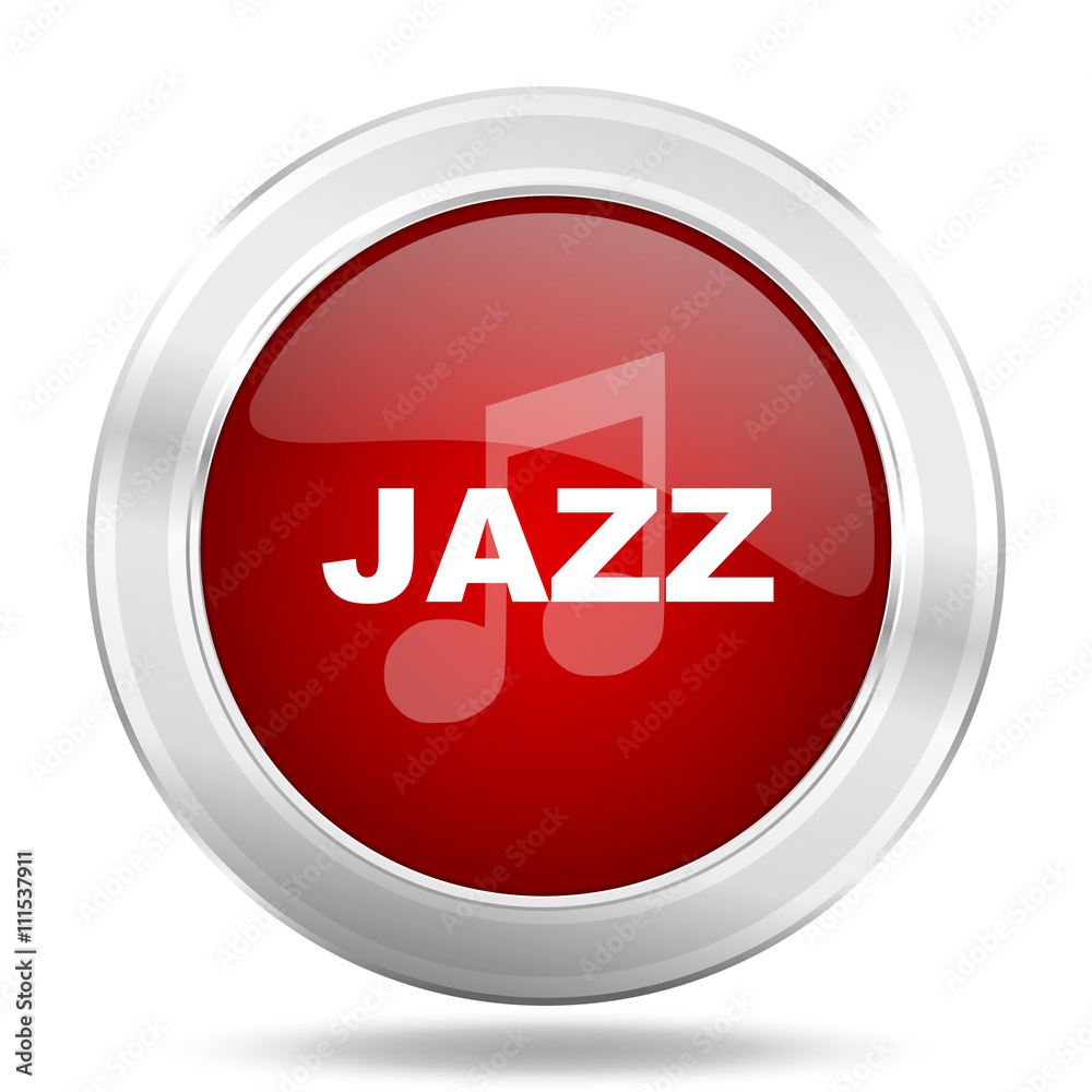 jazz music icon, red round glossy metallic button, web and mobile app design illustration jazz music icon, red round glossy metallic button, web and mobile app design illustration