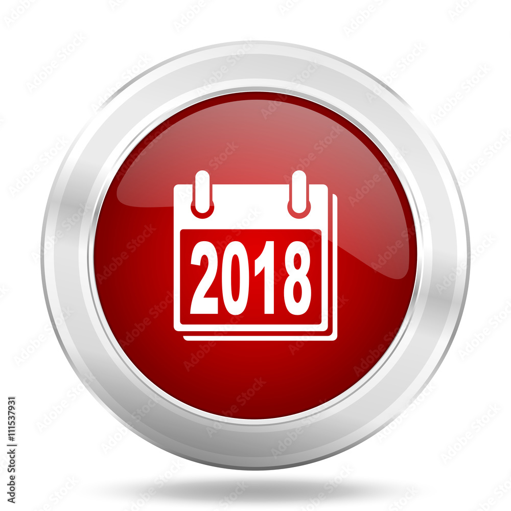 new year 2018 icon, red round glossy metallic button, web and mobile app design illustration new year 2018 icon, red round glossy metallic button, web and mobile app design illustration